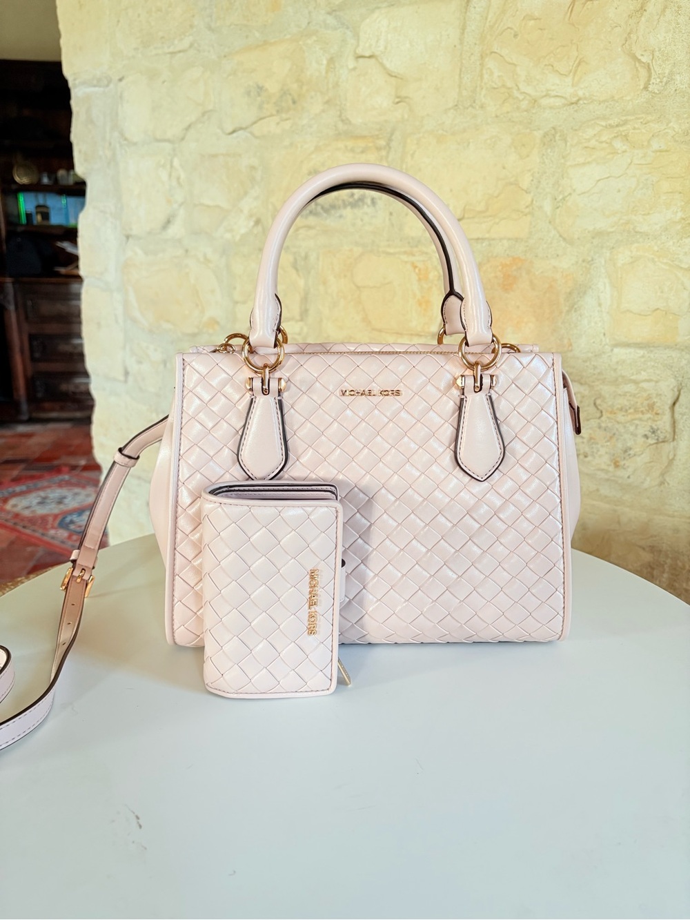 Michael Kors Blush Quilted Satchel with Matching Wallet